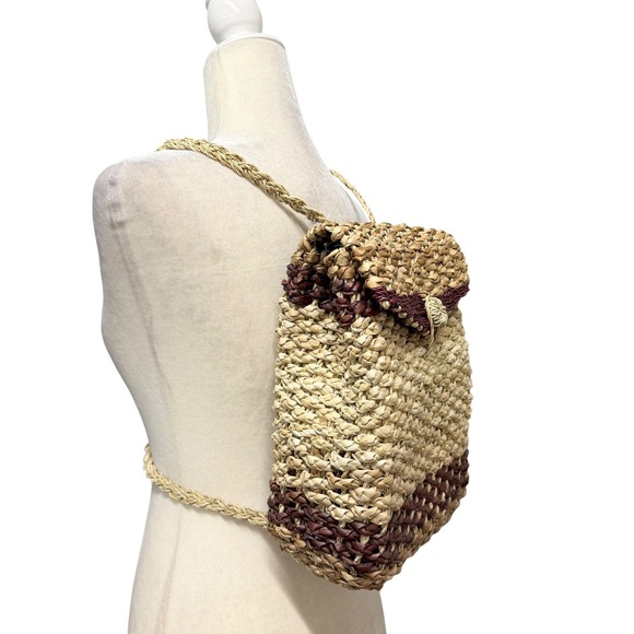 Handmade Women Woven Straw Backpack Medium Tan Boho Cottage Festival Rattan Beac main image 4